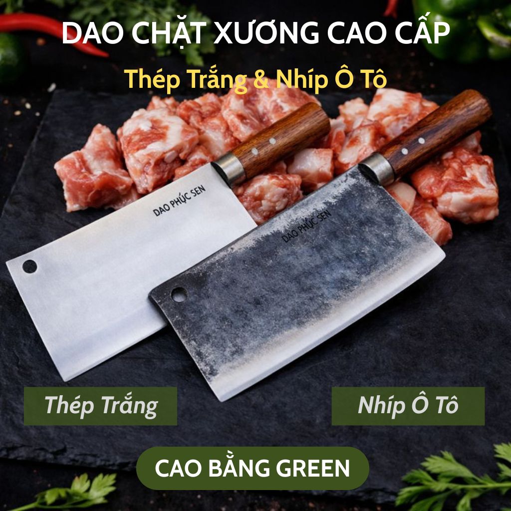Dao Chặt Xương Cao Cấp - Thép Trắng / Thép Nhíp Ô Tô 2 Dao Chặt Xương Cao Cấp